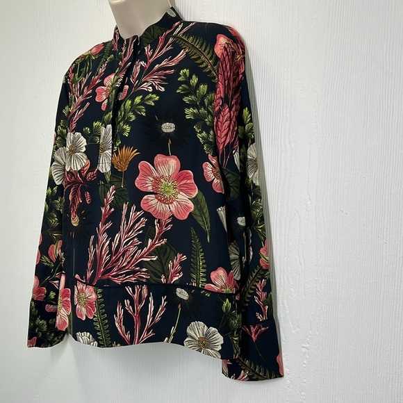 H&M - Bright Floral Colorful Patterned Half Button Long Sleeve Blouse Size 2 - Picture 5 of 11